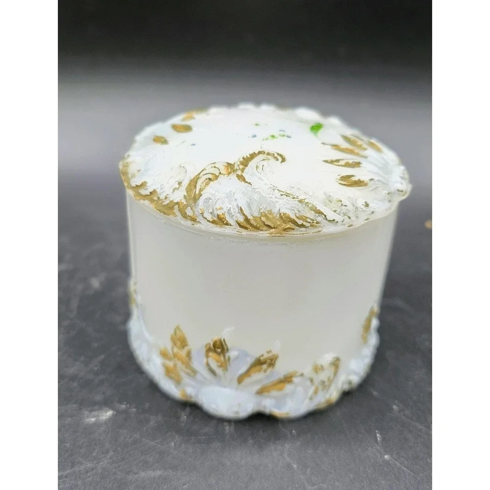 Antique Dithridge EAPG Milk Glass Vanity Set Powder Jar Trinket Box Tray 9
